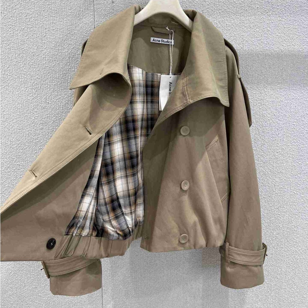 Acne Studios Oversized Cropped Camel Trench Coat Jacket - Picture 2 of 7